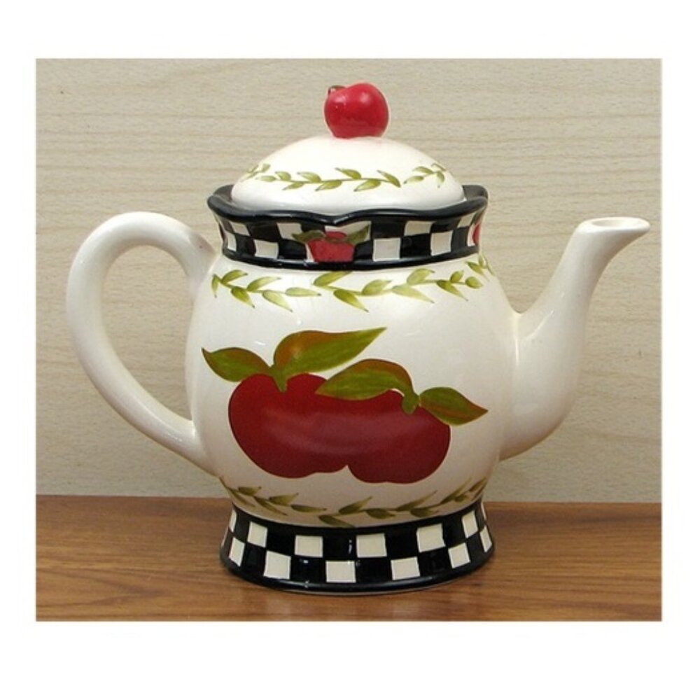 Ceramic Apple Teapot 7 1/4" tall by 8 1/2" wide by 5" deep 10913